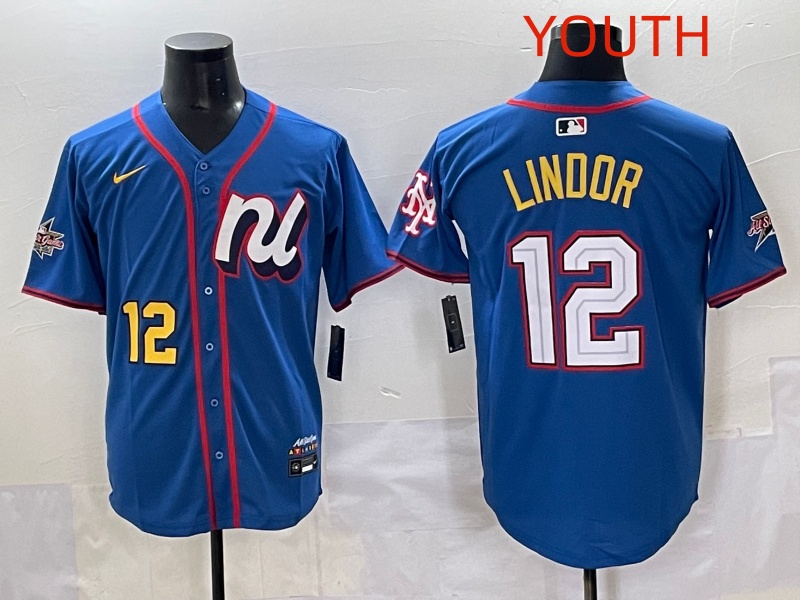 Youth 2025 New York Mets #12 Lindor Blue All star Nike MLB Jersey style 028